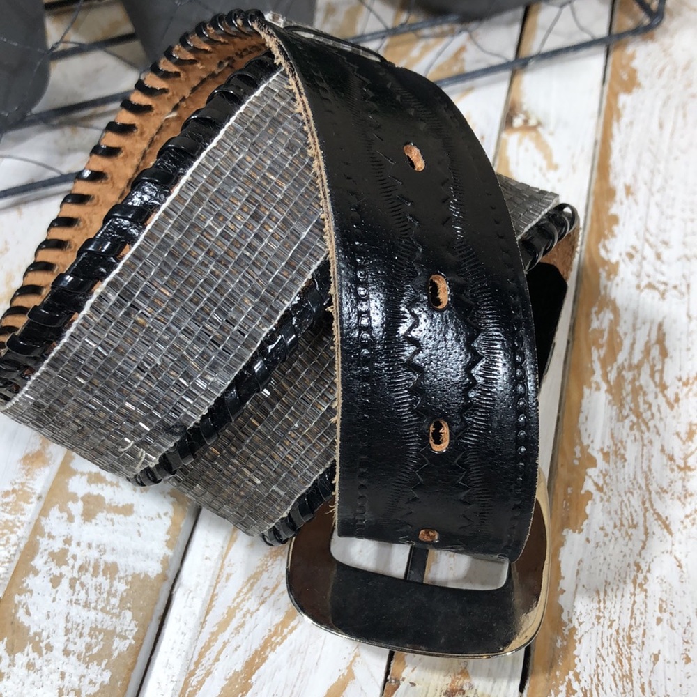 3/$20 Genuine Black Leather and Beaded Belt 29